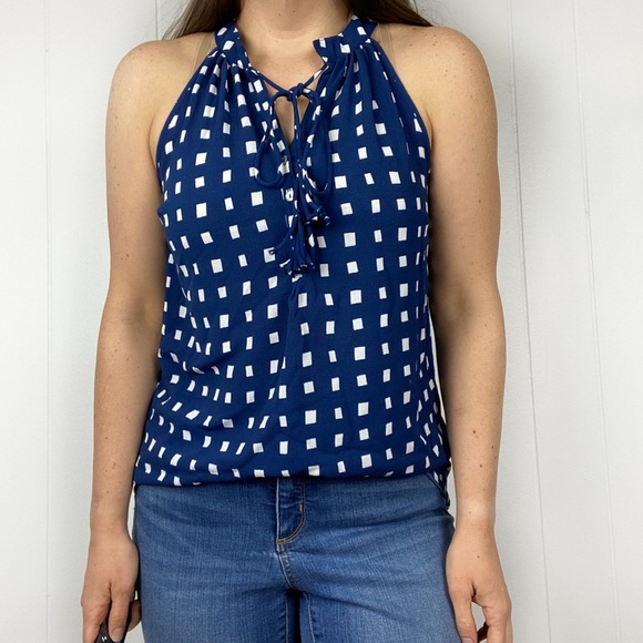 Mudpie Halter Neck Tank Top Blue White Check Small - Picture 1 of 8